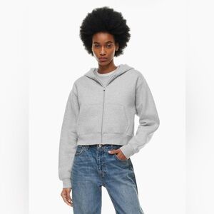 Aritzia Cozy Fleece Perfect Waist Zip Hoodie in Heather Chrome Size XS